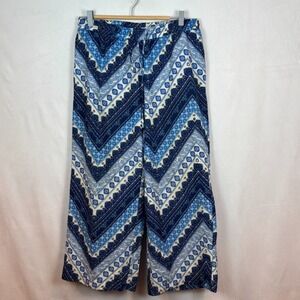 Speed Control Womens‎ Blue Floral Wide Leg Crop Pull on Lightweight Pants Size L